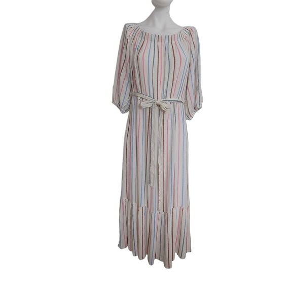 Harlow & Rose dress on or off shoulders 3/4 sleeve size Large striped boho midi - Picture 1 of 8